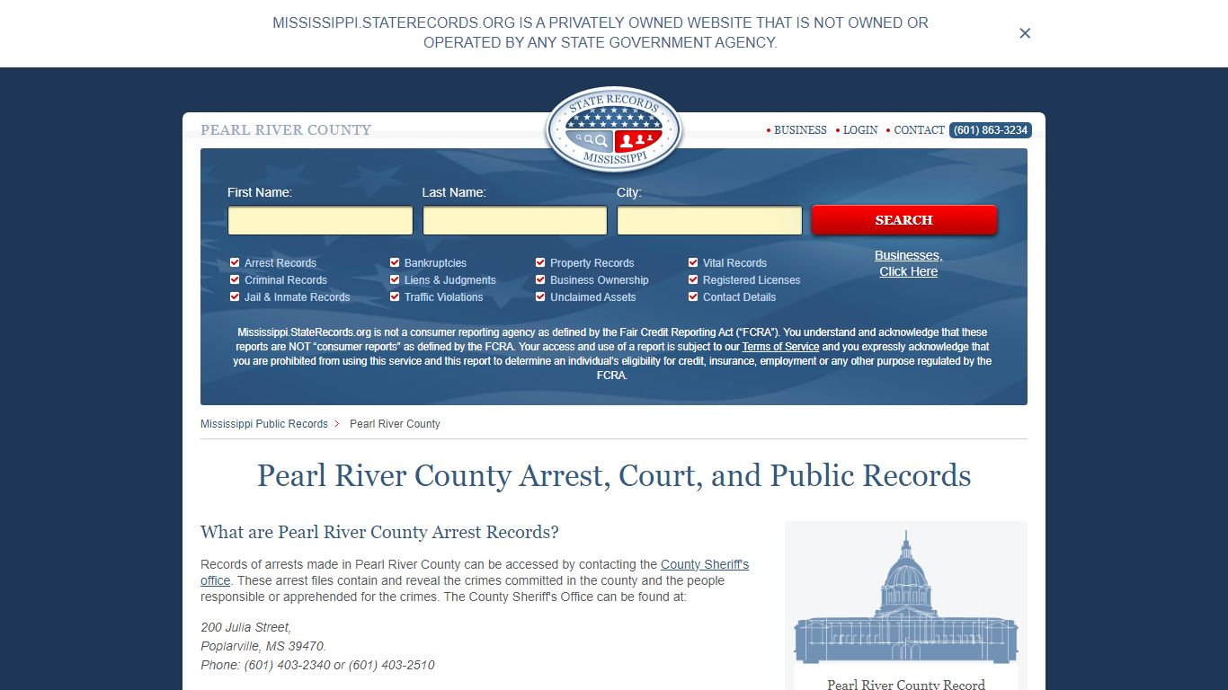 Pearl River County Arrest, Court, and Public Records