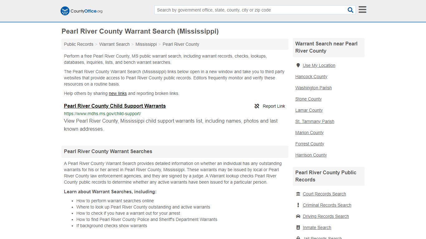 Pearl River County Warrant Search (Mississippi) - County Office
